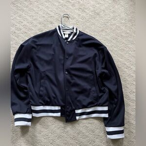 H&M Navy Blue and White Varsity Jacket